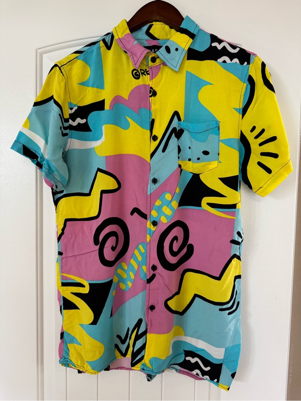 Reason Shirt Men's Size Large Button Up Short Sleeve Colorful All-over Print